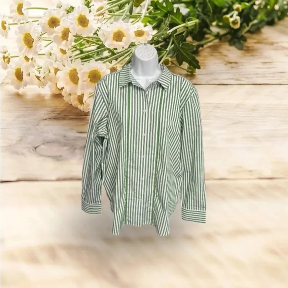 Tommy Hilfiger Women's‎ 42 (L) Button Shirt Green Stripped Preppy Colorful - Picture 1 of 11